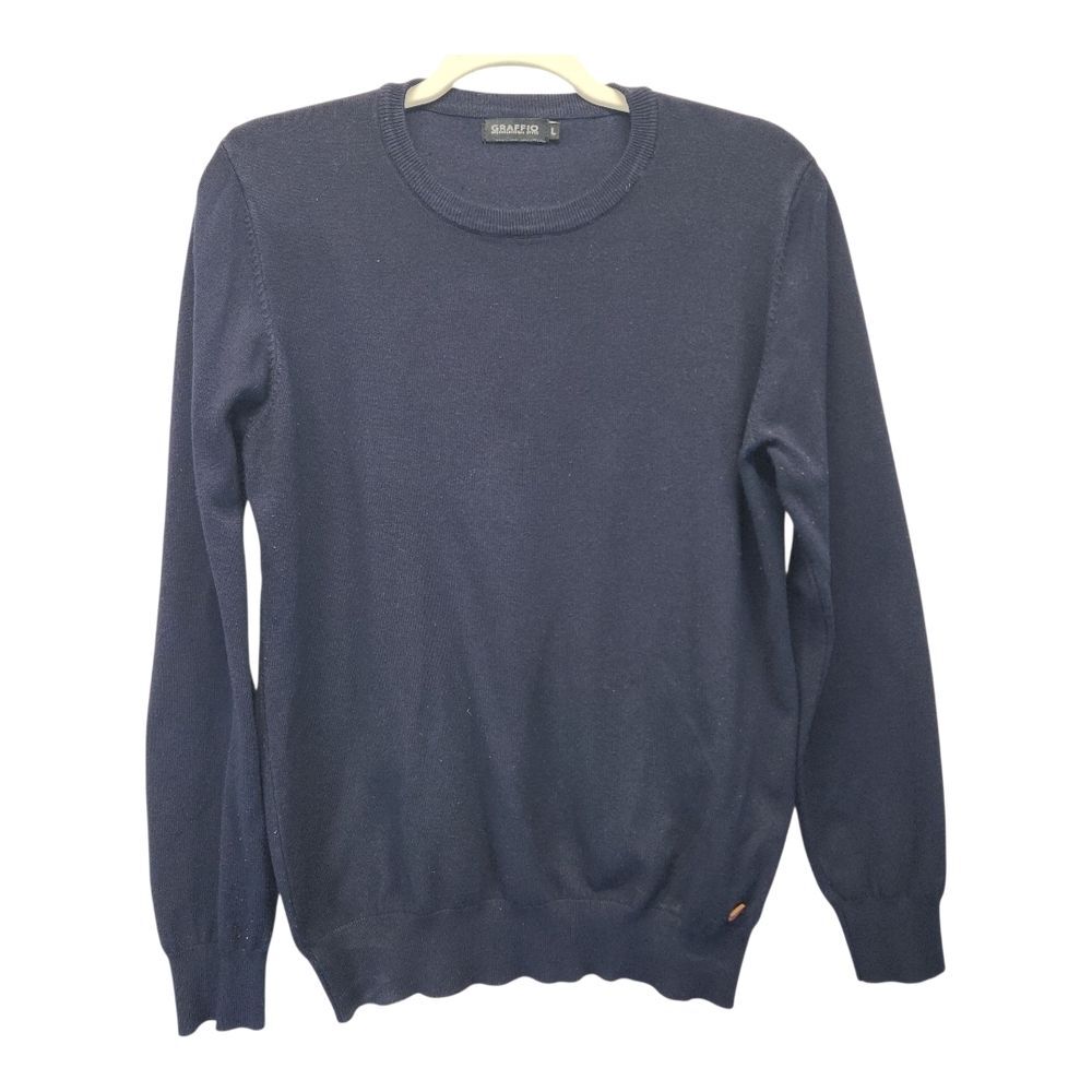 Graffio Italian Buttery Soft Blue Crew Neck Sweater LARGE Preppy